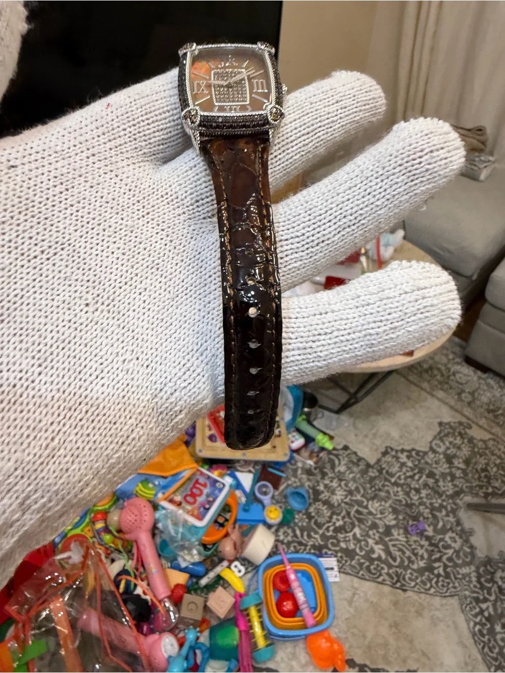 Judith Ripka Monaco Watch Brown Face Pave CZ Crystal Heart Tortoise Strap Runs